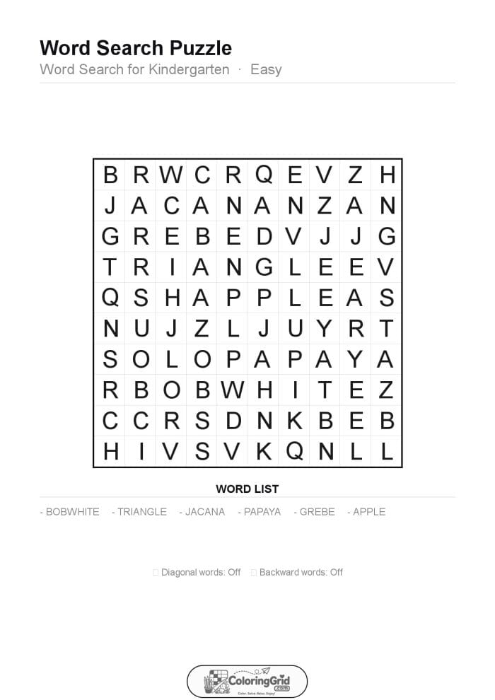 Word Search EASY - Word Search for Kindergarten Puzzle 004