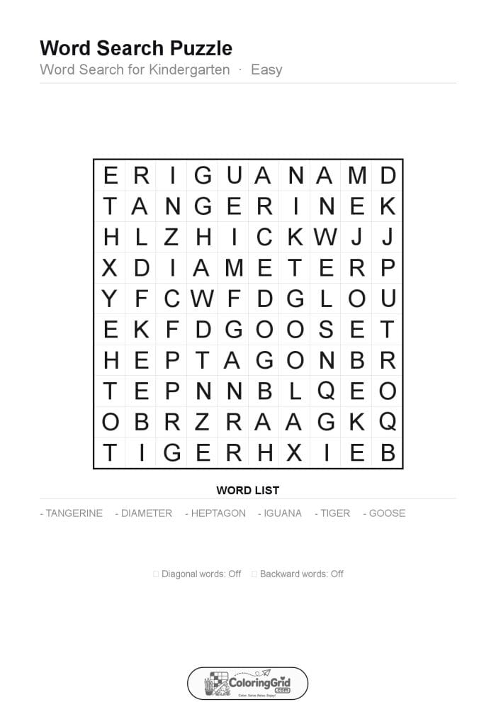 Word Search EASY - Word Search for Kindergarten Puzzle 006