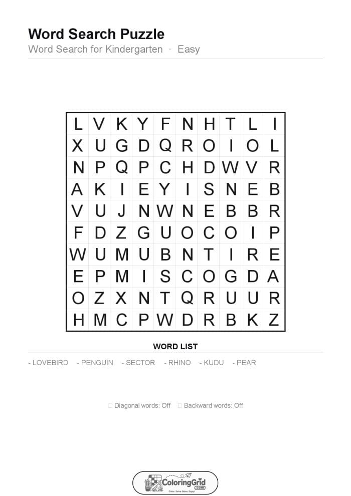 Word Search EASY - Word Search for Kindergarten Puzzle 007