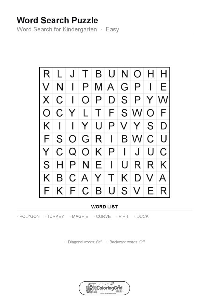 Word Search EASY - Word Search for Kindergarten Puzzle 008