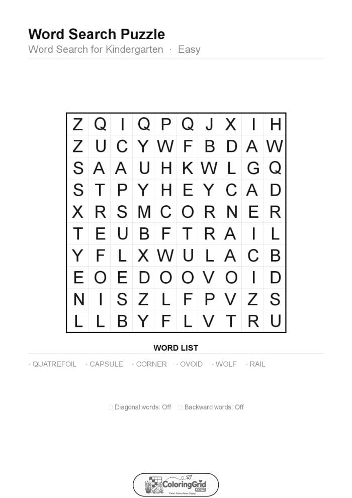 Word Search EASY - Word Search for Kindergarten Puzzle 009