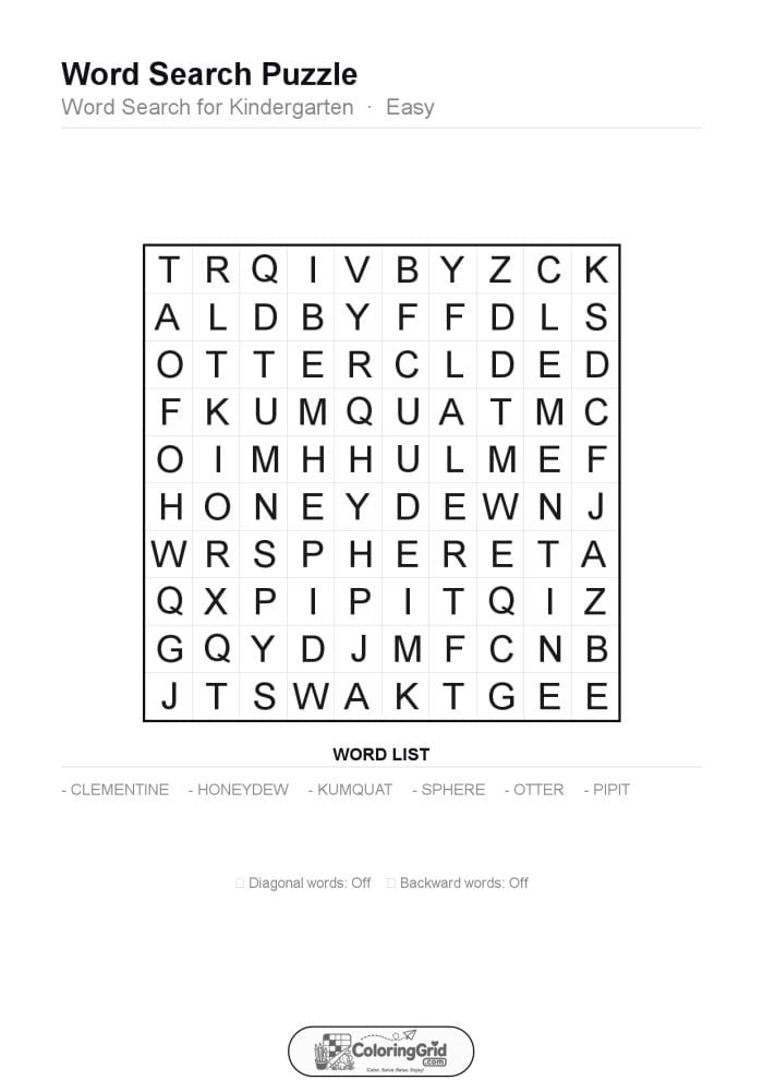 Word Search EASY - Word Search for Kindergarten Puzzle 013