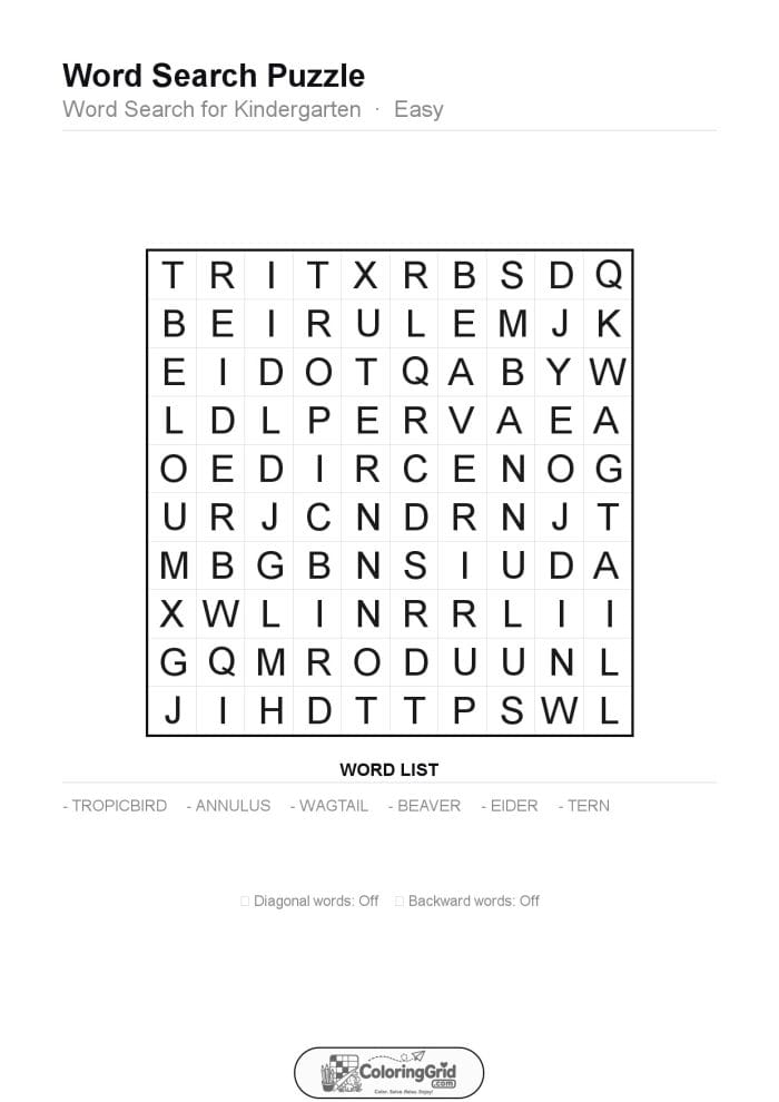 Word Search EASY - Word Search for Kindergarten Puzzle 015
