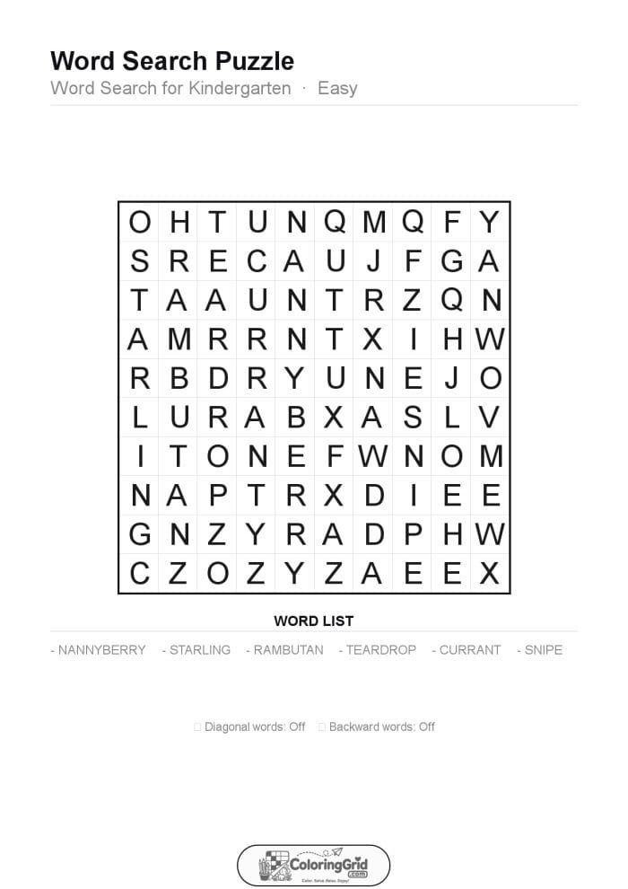 Word Search EASY - Word Search for Kindergarten Puzzle 017