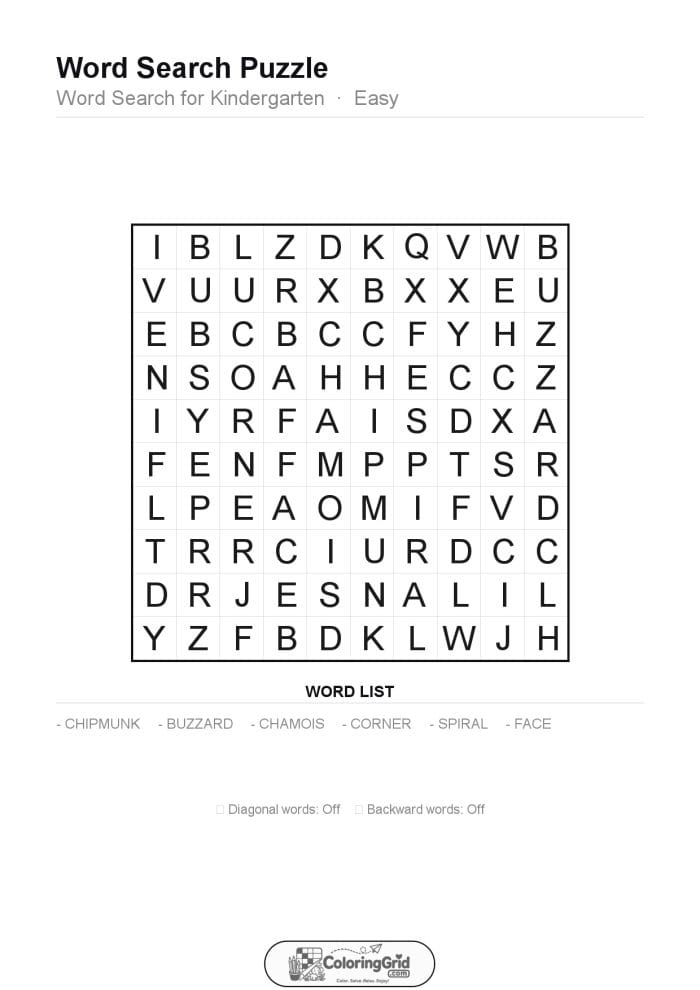 Word Search EASY - Word Search for Kindergarten Puzzle 019