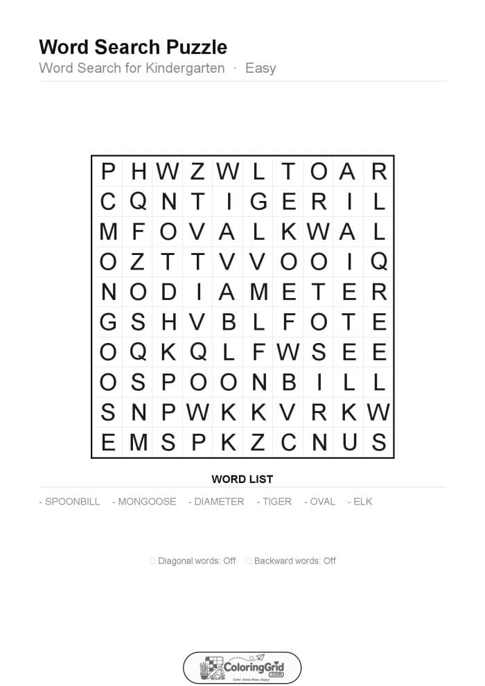 Word Search EASY - Word Search for Kindergarten Puzzle 023