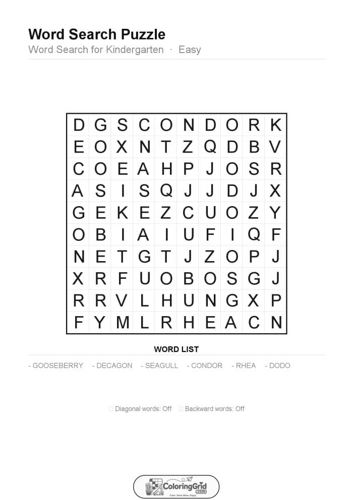 Word Search EASY - Word Search for Kindergarten Puzzle 024