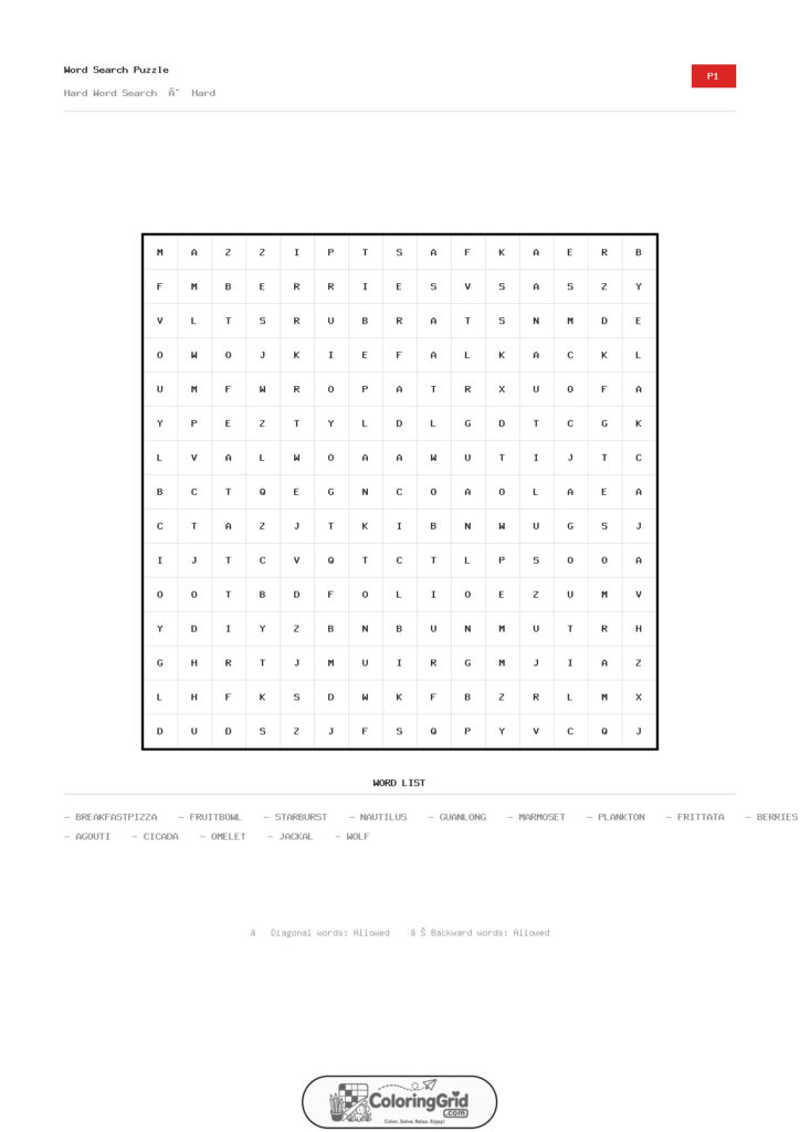 Word Search HARD - Hard Word Search Puzzle 001