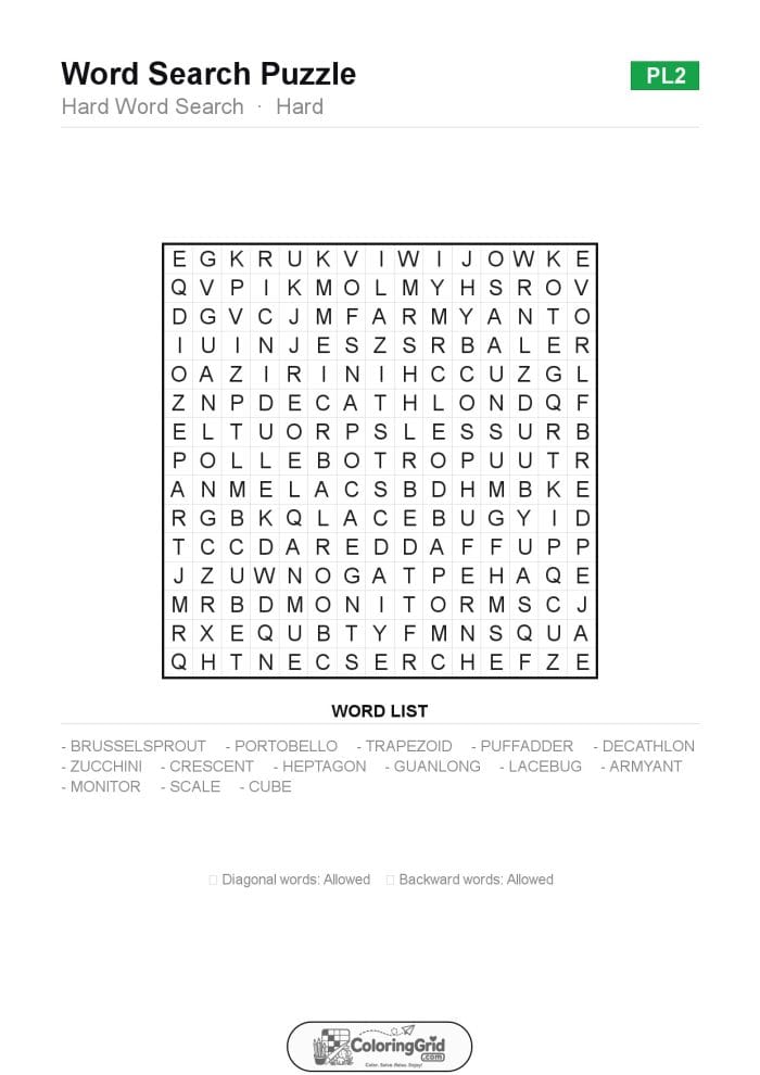 Word Search HARD - Hard Word Search Puzzle 002