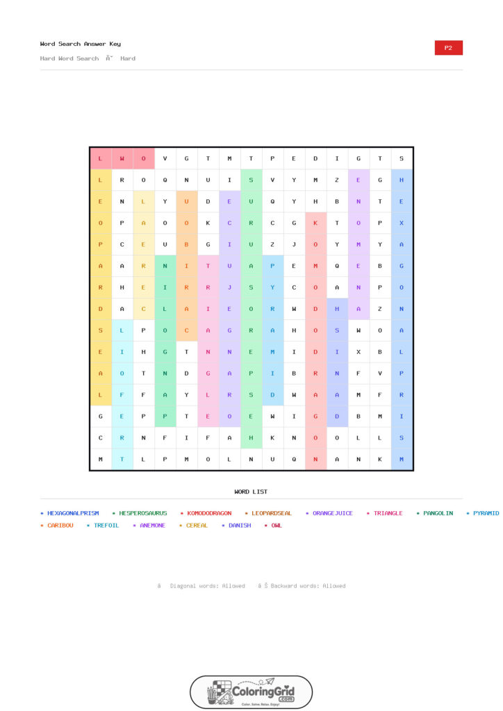 Word Search HARD - Hard Word Search Puzzle 002 - ANSWER