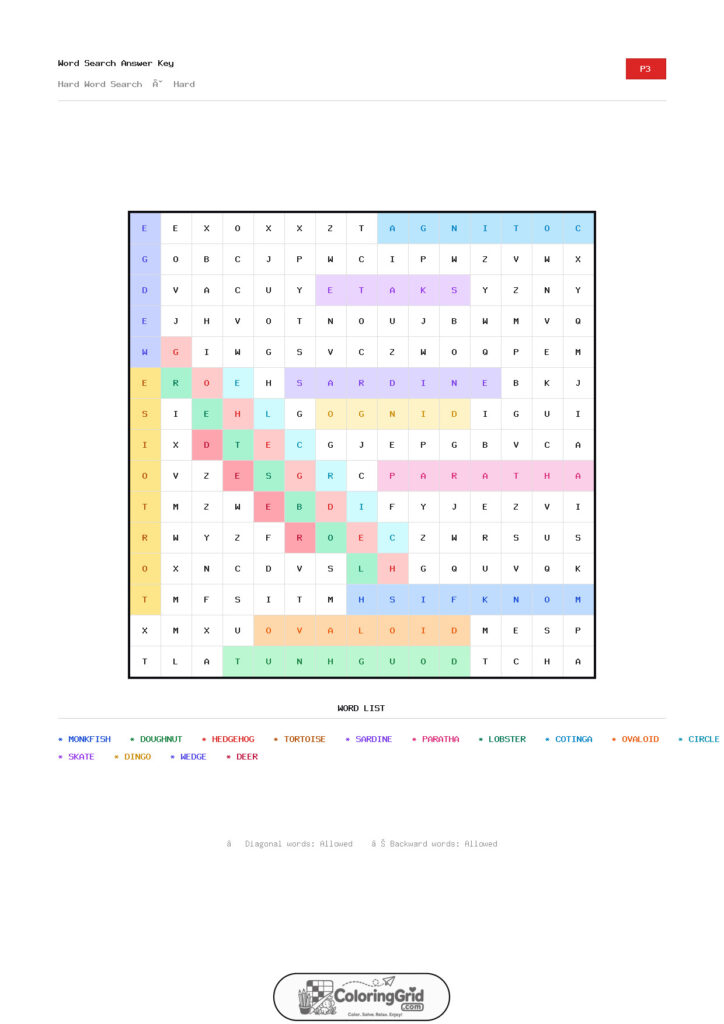 Word Search HARD - Hard Word Search Puzzle 003 - ANSWER