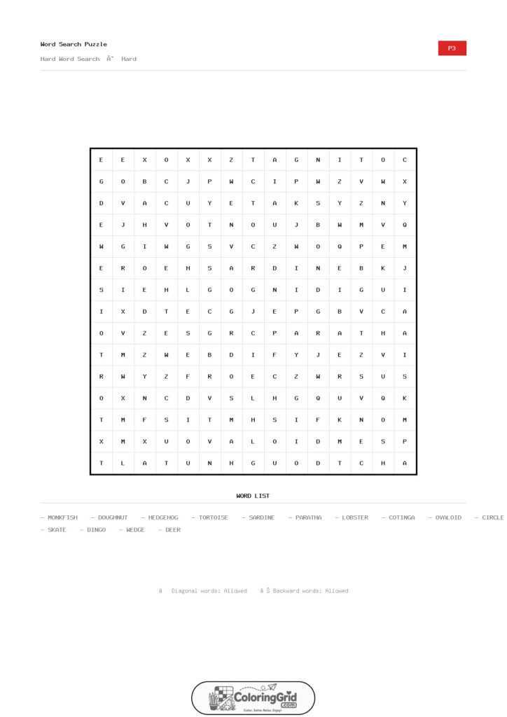 Word Search HARD - Hard Word Search Puzzle 003