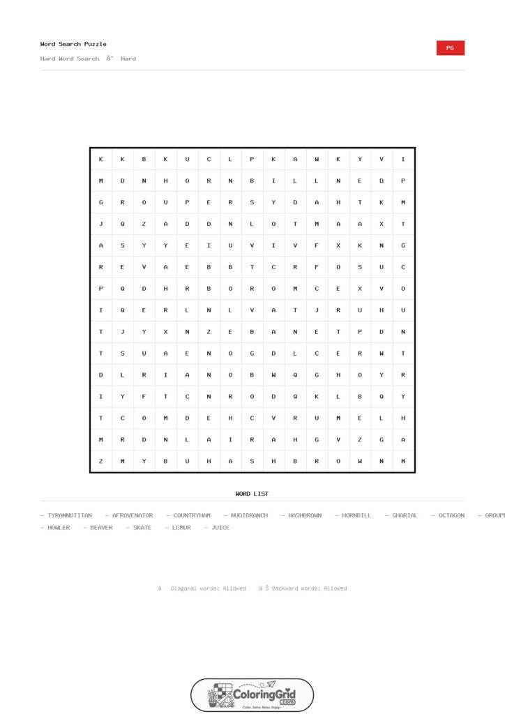 Word Search HARD - Hard Word Search Puzzle 006