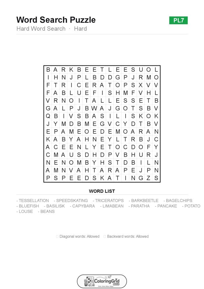 Word Search HARD - Hard Word Search Puzzle 007