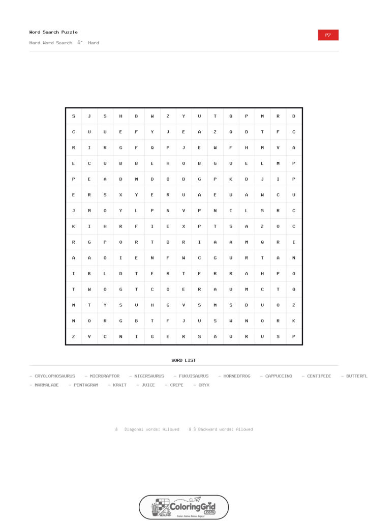 Word Search HARD - Hard Word Search Puzzle 007