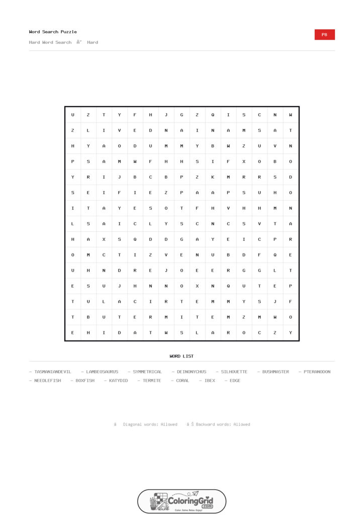 Word Search HARD - Hard Word Search Puzzle 008
