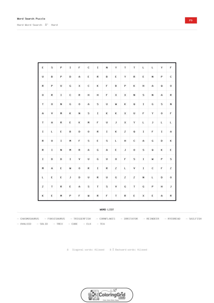 Word Search HARD - Hard Word Search Puzzle 009