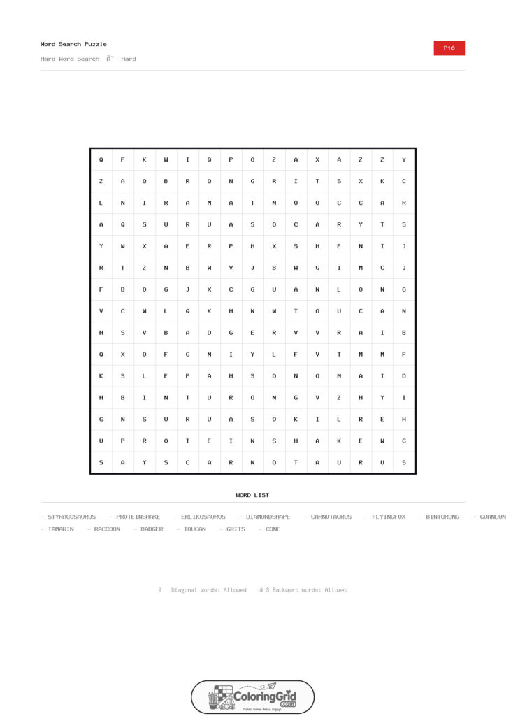 Word Search HARD - Hard Word Search Puzzle 010