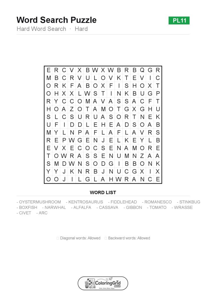 Word Search HARD - Hard Word Search Puzzle 011