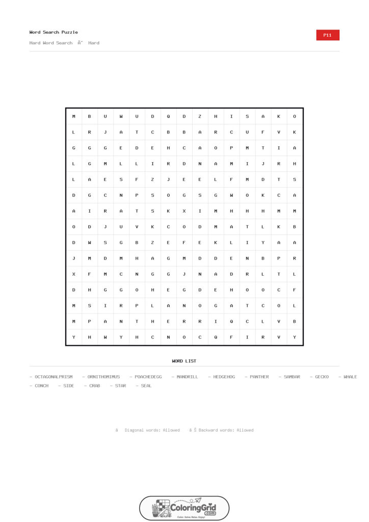 Word Search HARD - Hard Word Search Puzzle 011