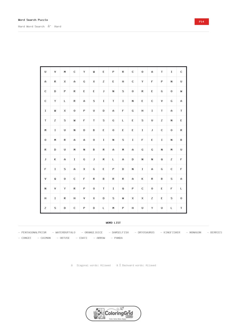 Word Search HARD - Hard Word Search Puzzle 014