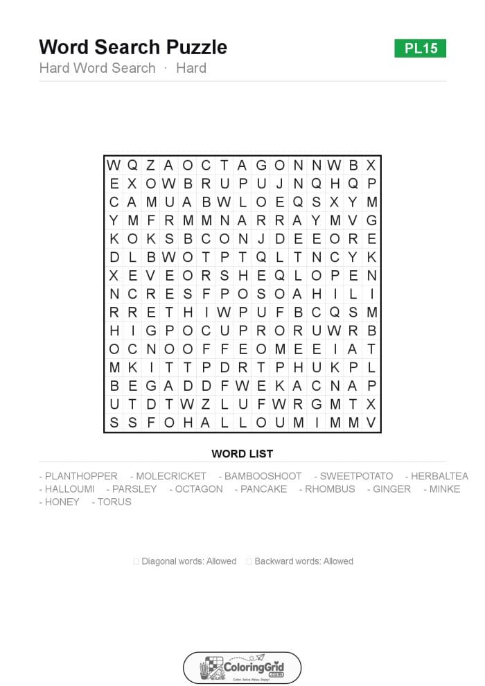 Word Search HARD - Hard Word Search Puzzle 015