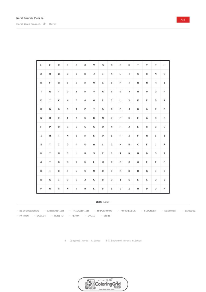 Word Search HARD - Hard Word Search Puzzle 015