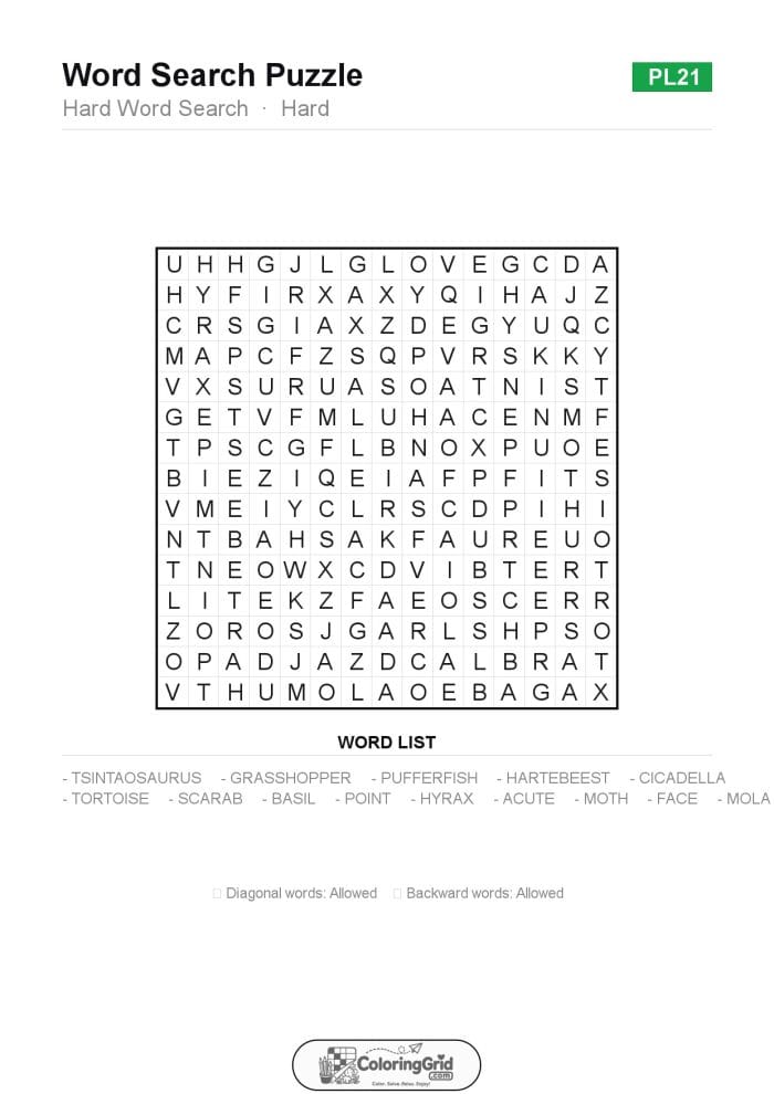 Word Search HARD - Hard Word Search Puzzle 021