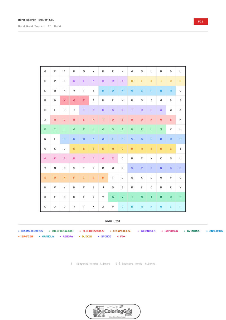 Word Search HARD - Hard Word Search Puzzle 021 - ANSWER