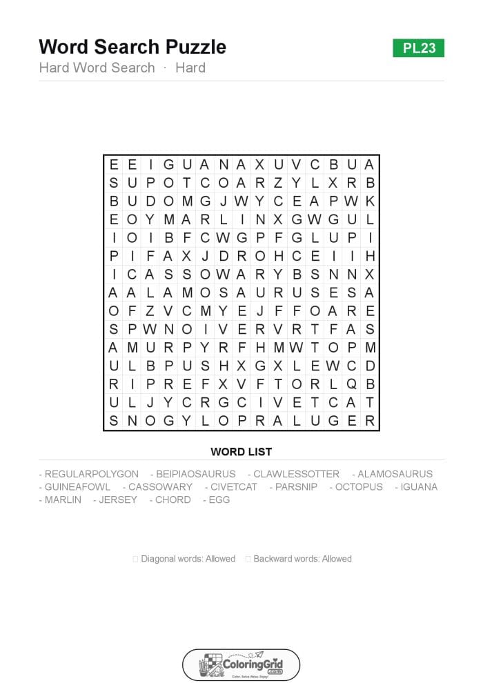 Word Search HARD - Hard Word Search Puzzle 023