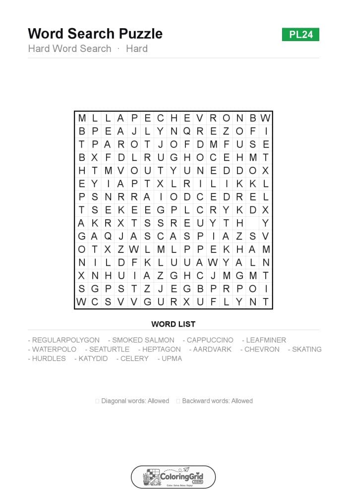 Word Search HARD - Hard Word Search Puzzle 024