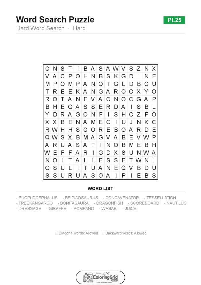 Word Search HARD - Hard Word Search Puzzle 025