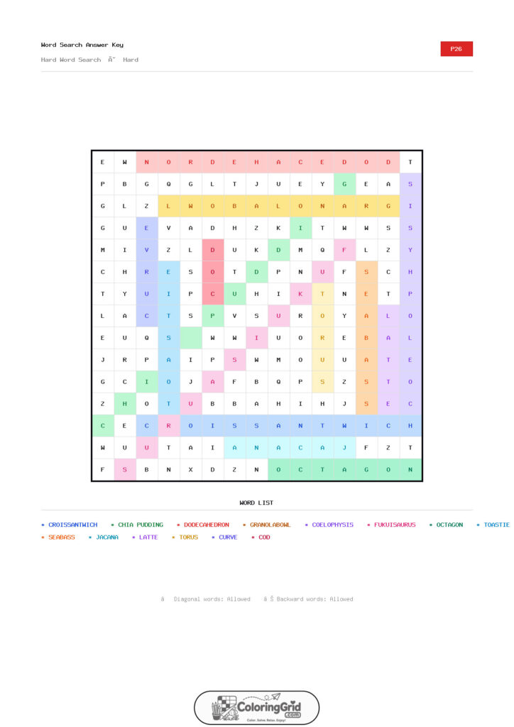 Word Search HARD - Hard Word Search Puzzle 026 - ANSWER