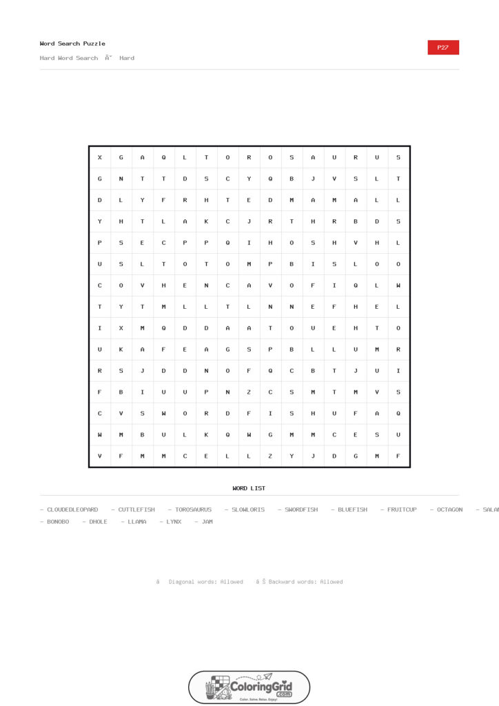 Word Search HARD - Hard Word Search Puzzle 027