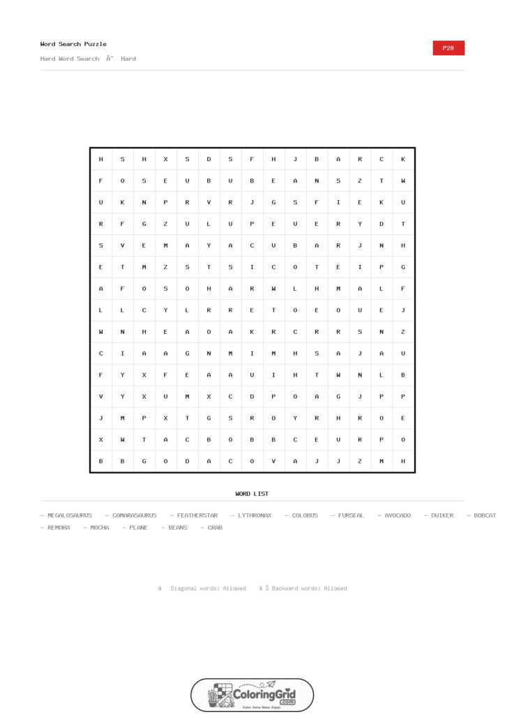 Word Search HARD - Hard Word Search Puzzle 028