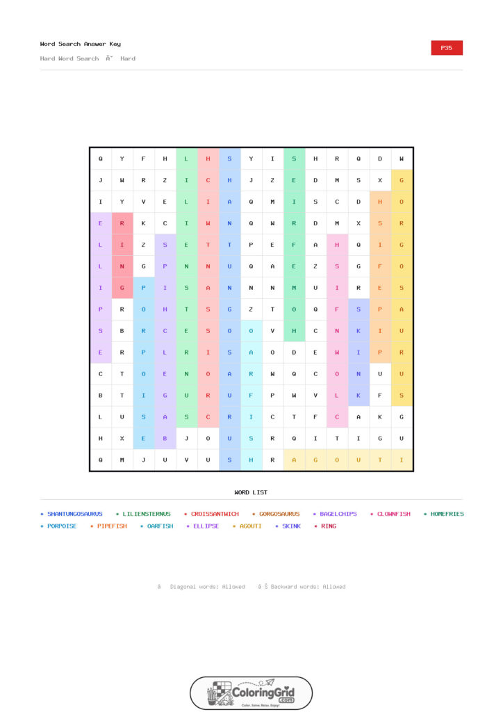 Word Search HARD - Hard Word Search Puzzle 035 - ANSWER